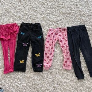 Girls Pink Heart Print Leggings - Unbranded